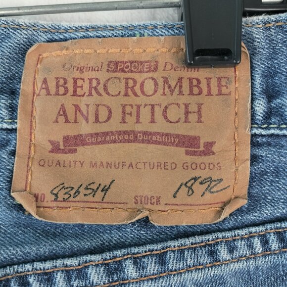 Abercrombie Fitch Mens Low Rise Boot Cut Jeans Size 33x34 Blue denim Distressed - Picture 10 of 16